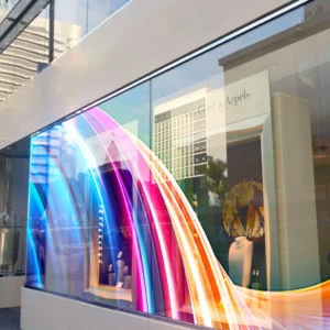 Transparent Advertising Led Video Wall Panel Roll up Crystal Rgb Flexible Mesh Glass Sticker Screen Luxury Thin Film LED