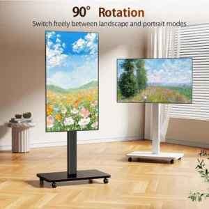 Flat Curved TV with Rotating Portrait to Landscape Height Adjustable Portable TV Stand with Wheels Rolling TV Stand for 10"-42"